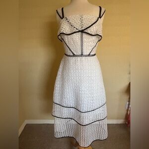 Gianni Bini White Eyelet Midi Dress with Black Trim